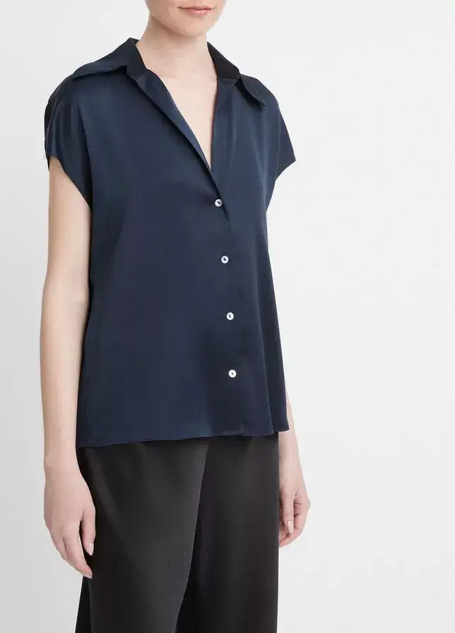 Vince - Cap Sleeve Ruched back Blouse in Black