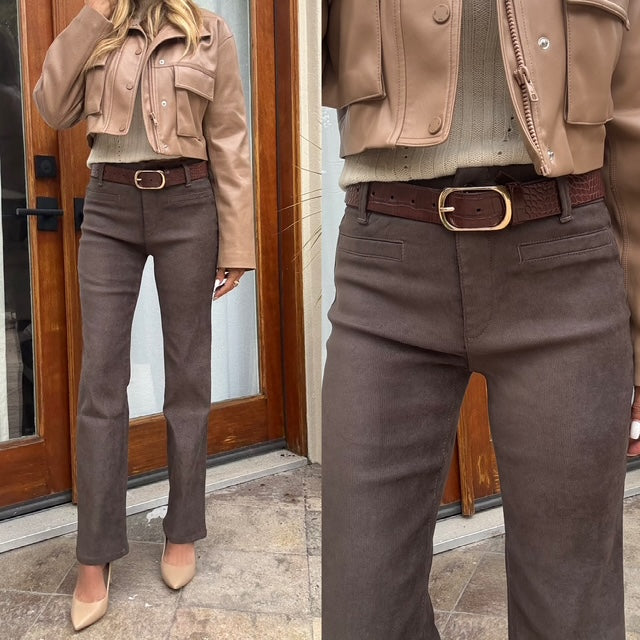 Bevy Flog - Tami Pant in Brwon Velvet Suede