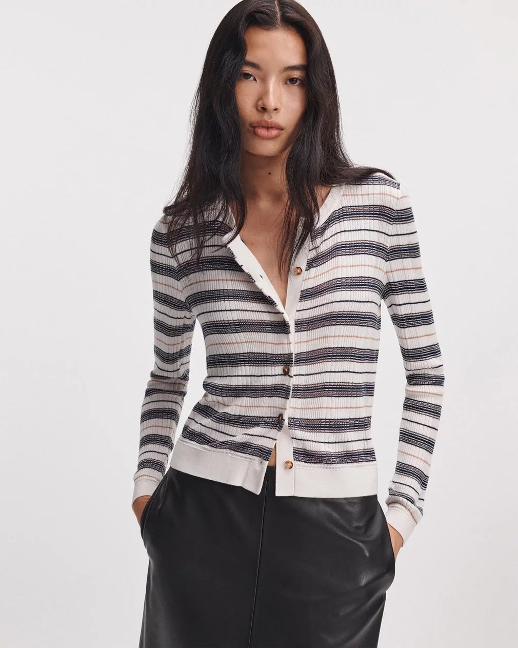 Rag & Bone - Teresa Silk stripe cardigan in Ivory Multi