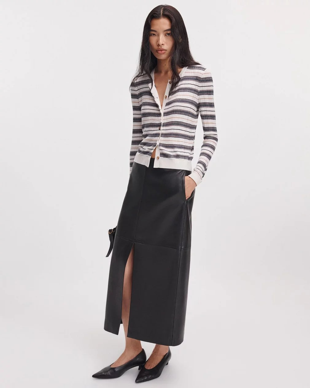 Rag & Bone - Teresa Silk stripe cardigan in Ivory Multi