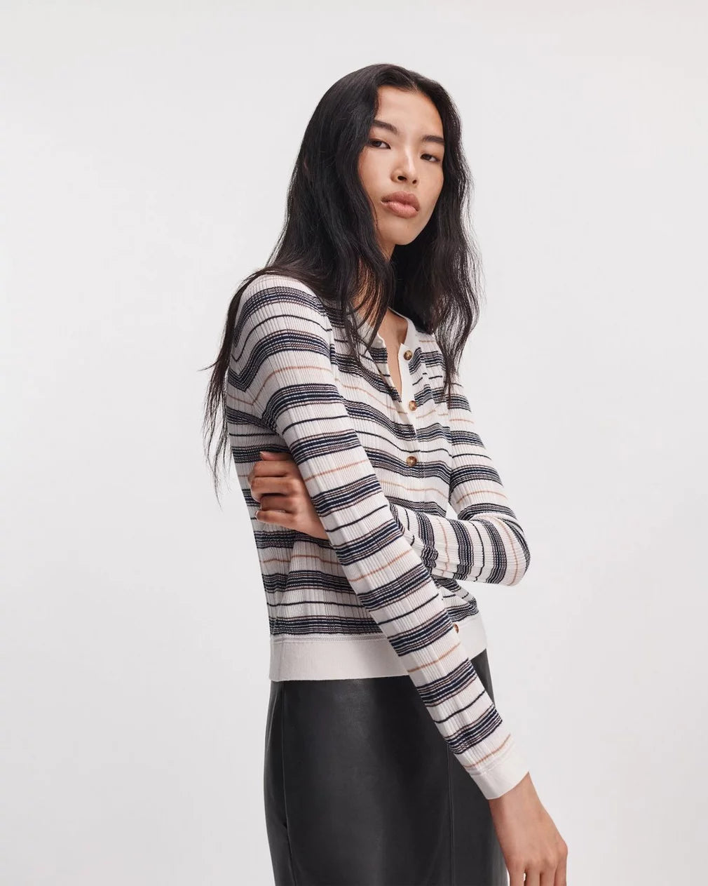 Rag & Bone - Teresa Silk stripe cardigan in Ivory Multi