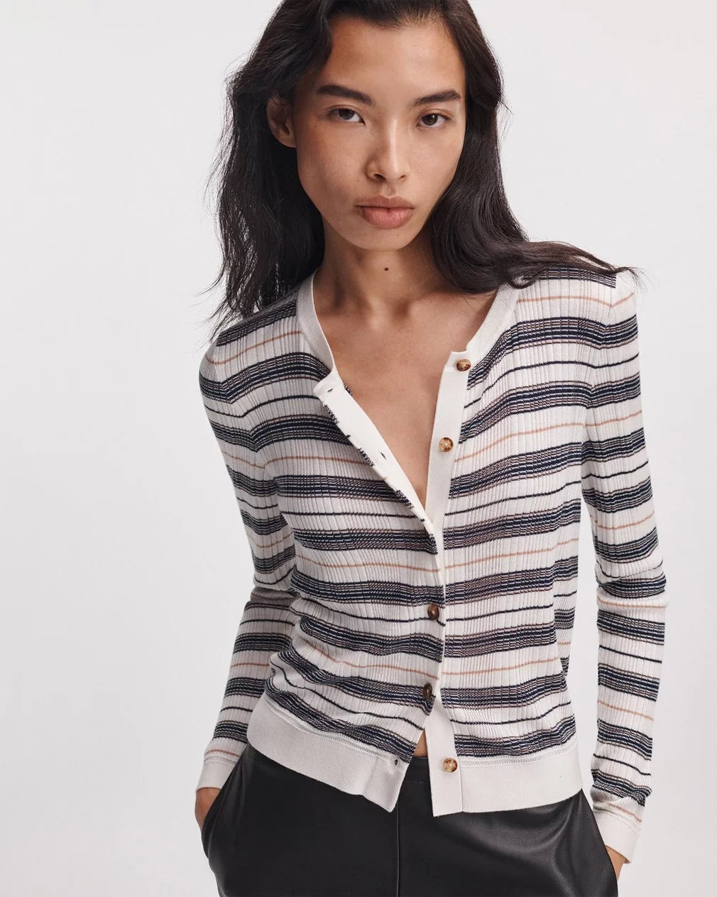 Rag & Bone - Teresa Silk stripe cardigan in Ivory Multi