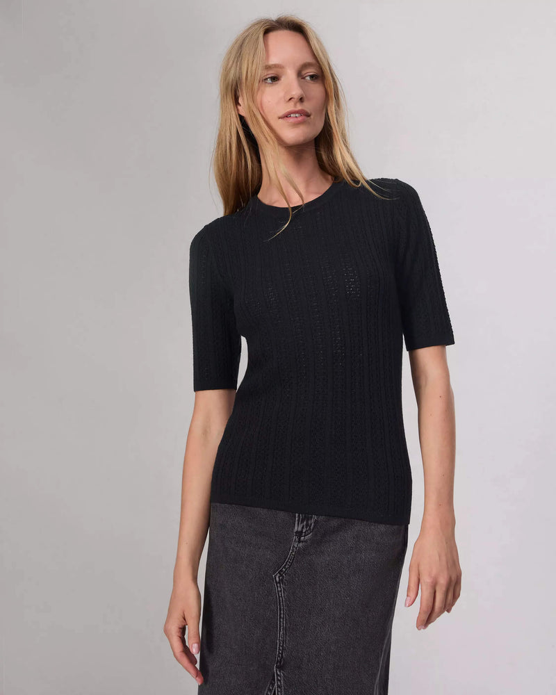 Shop the Rag & Bone Tina Merino Wool Crew at Dress Boutique. A lightweight, pointelle-knit top ideal for layering or wearing alone, crafted from soft merino woo