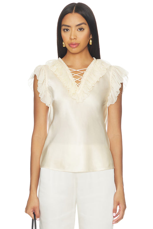 Ulla Johnson - Ilyana Silk top with Lace in Ivory