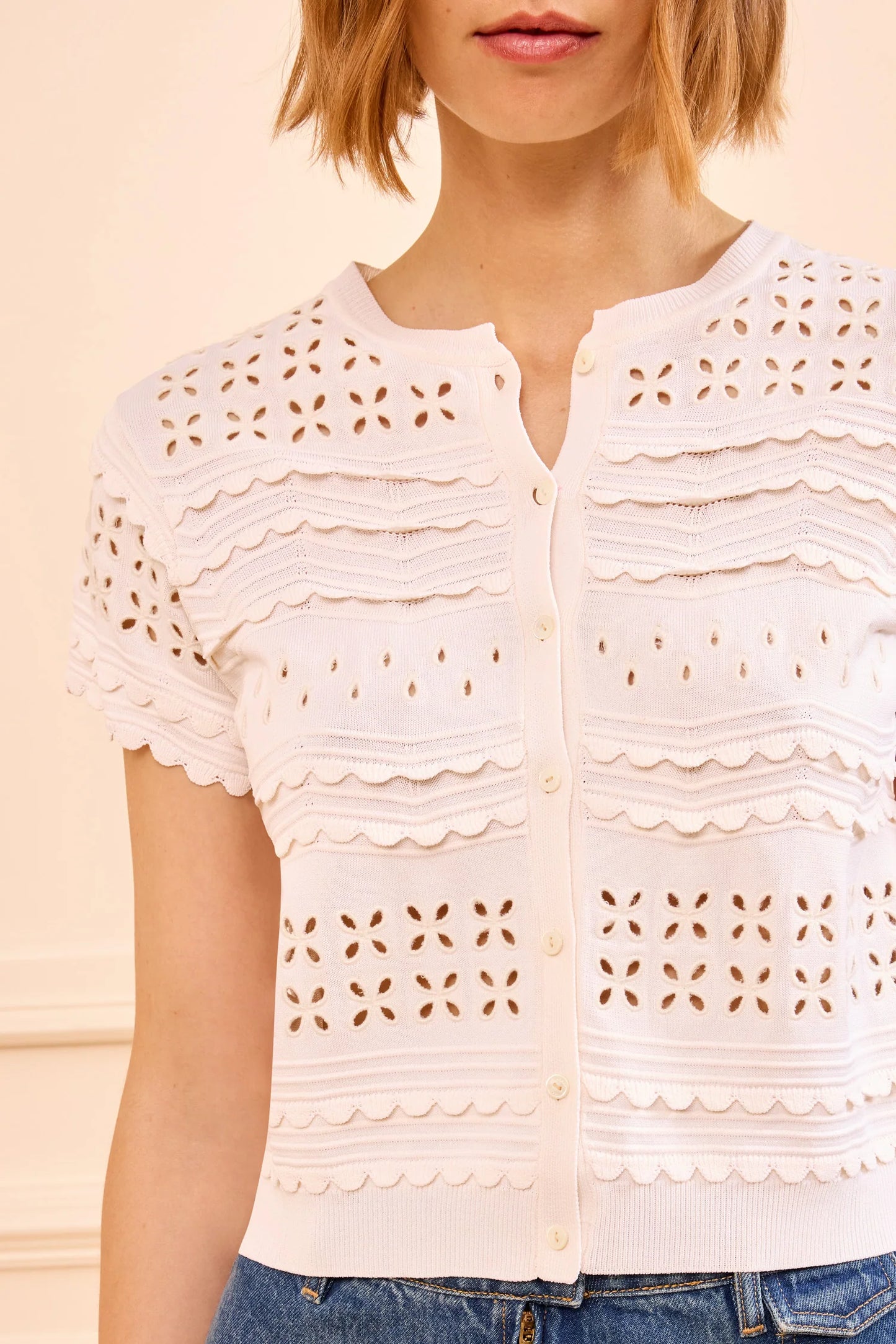 Ulla Johnson - Abriana Eyelet knit cardigan in Cowrie