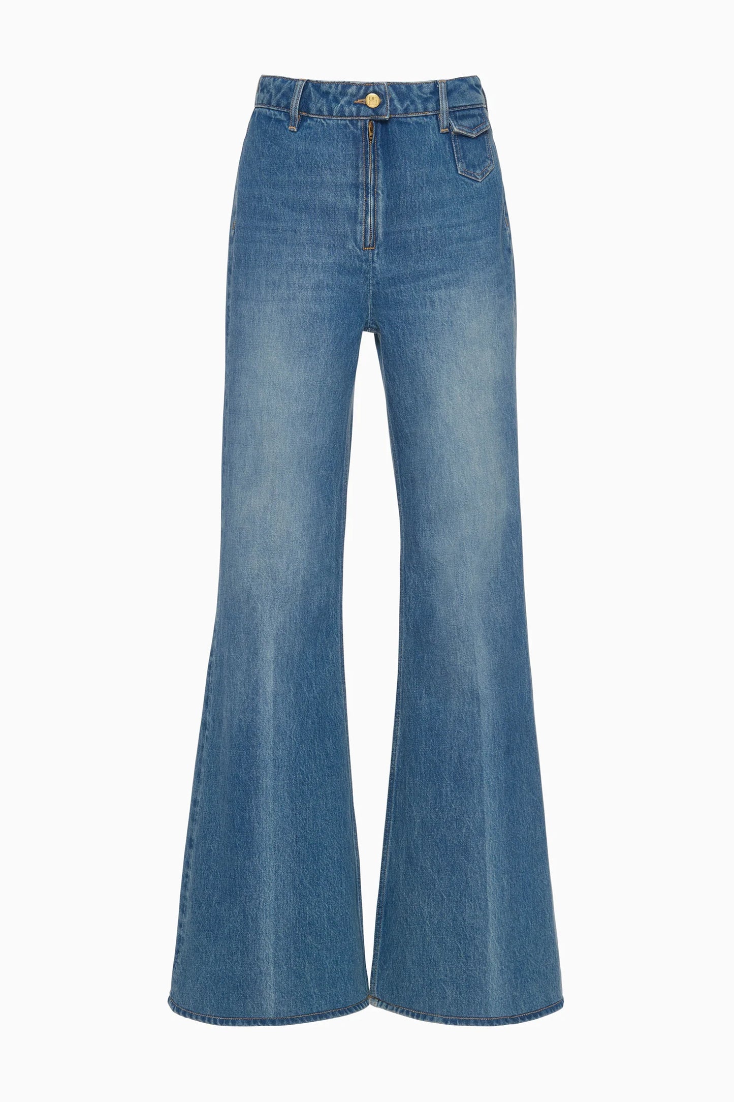 the Odelia Jean takes inspiration from the ’70s with a high-rise waist and a coin pocket detail at the front.