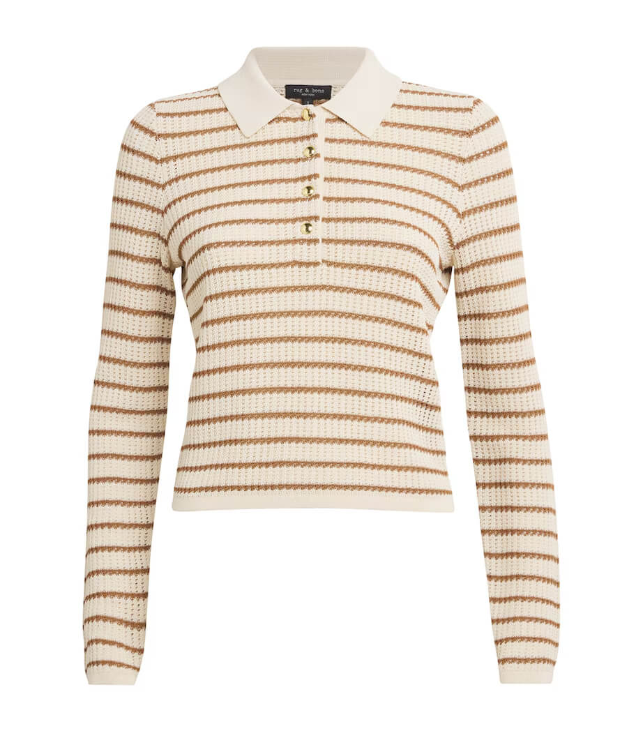 Rag & Bone - Viola Stripe L/S Polo in Ivory Multi