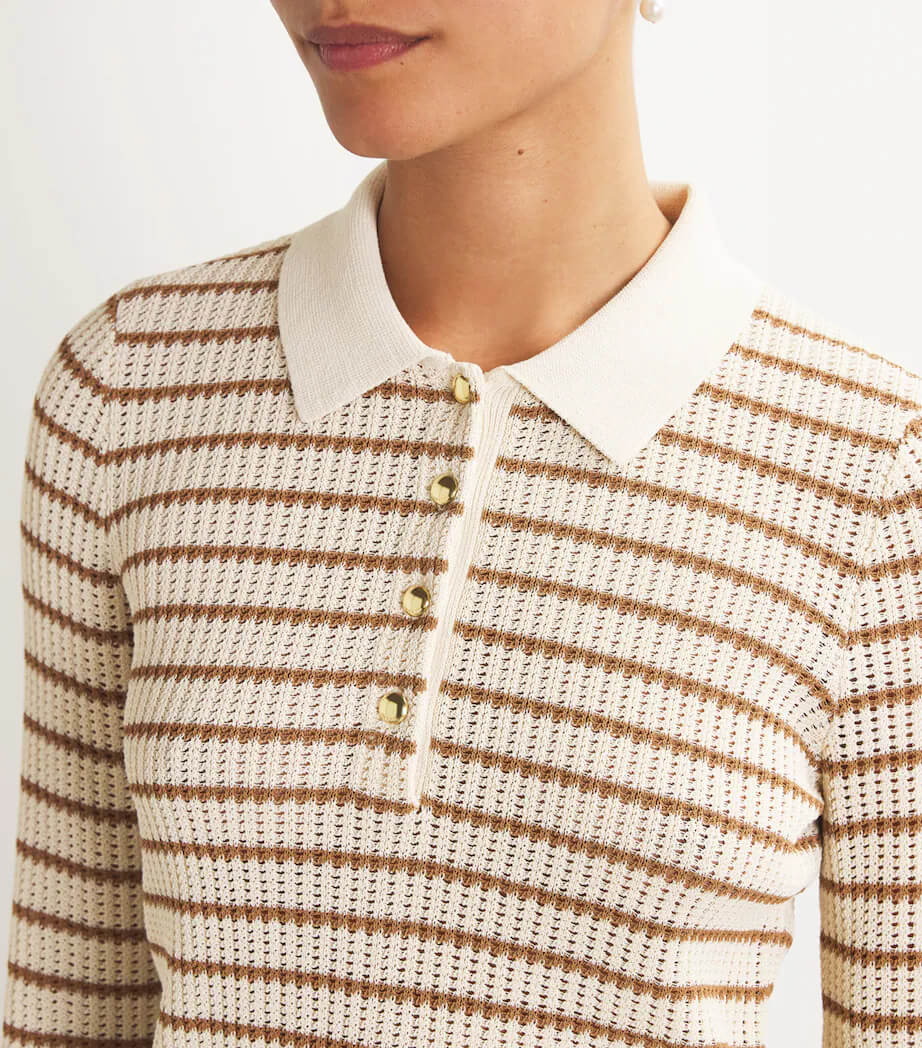 Rag & Bone - Viola Stripe L/S Polo in Ivory Multi