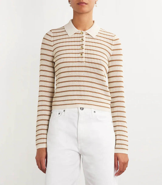 Rag & Bone - Viola Stripe L/S Polo in Ivory Multi