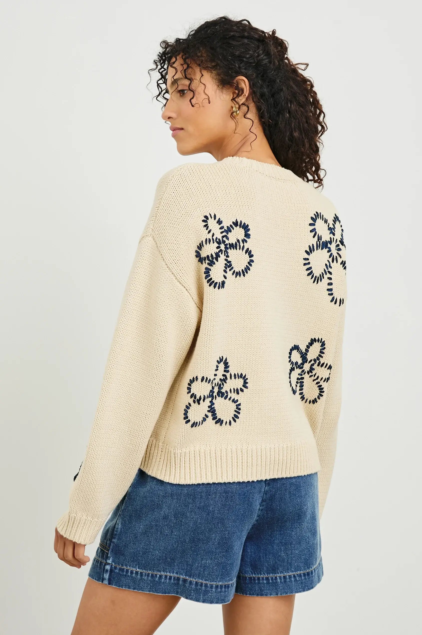 Rails - Zoey Sweater in Ivory Navy Stitched Daisies