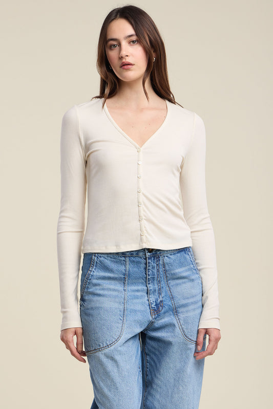 Velvet - Danessa V-Neck Cardigan in Pearl