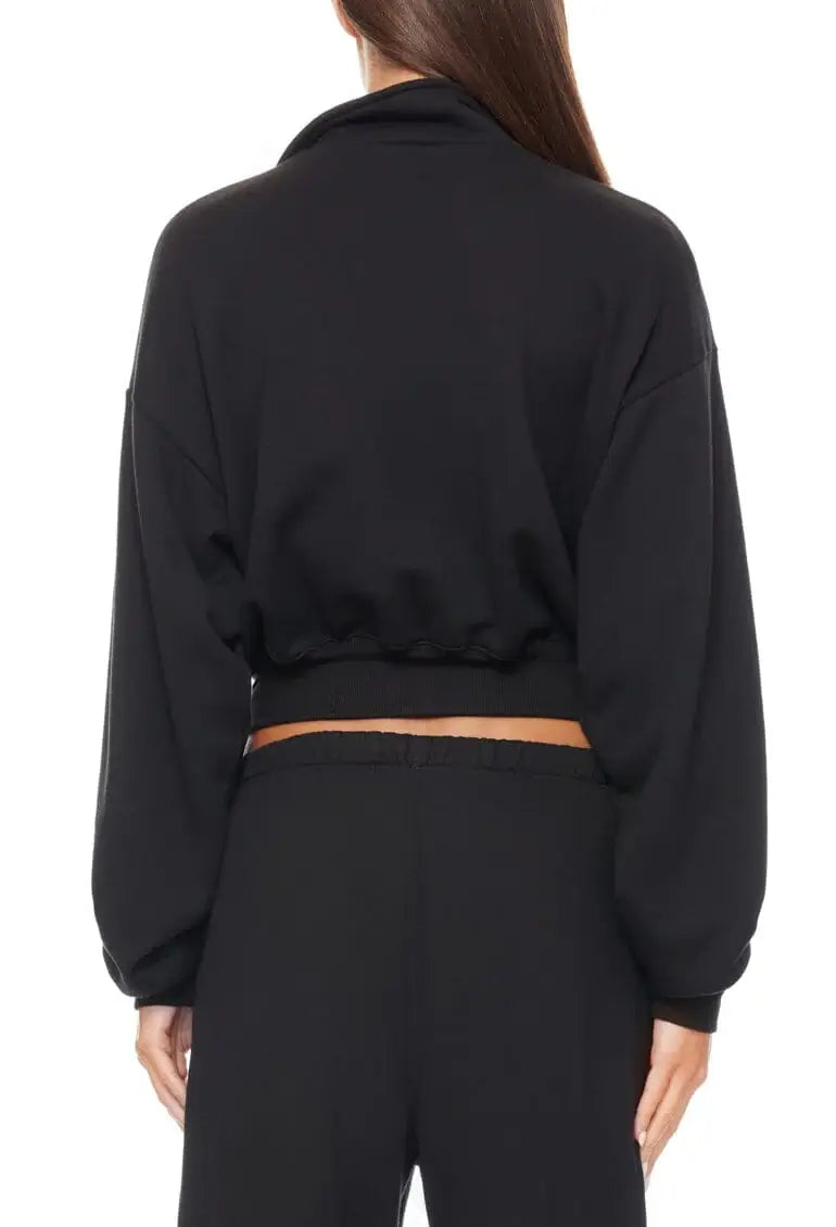 Eterne - Cropped Half Zip Sweatshirt in Black