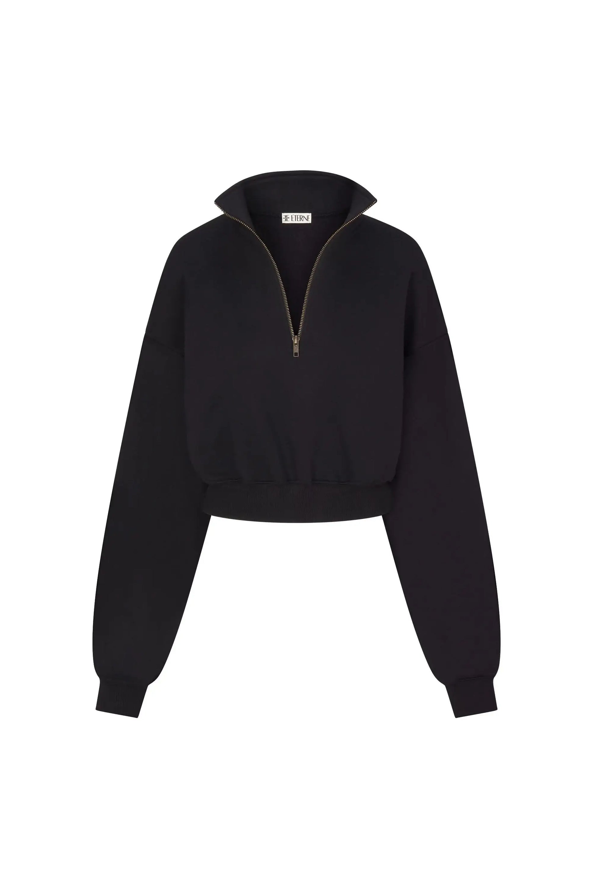 Eterne - Cropped Half Zip Sweatshirt in Black