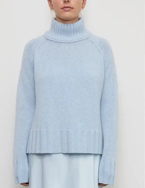Brazeau Tricot - Rob mock Neck Sweater in Chambray Blue