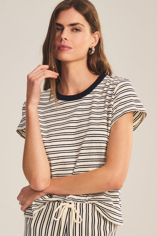 Velvet - Foster crew neck top in Natural Navy