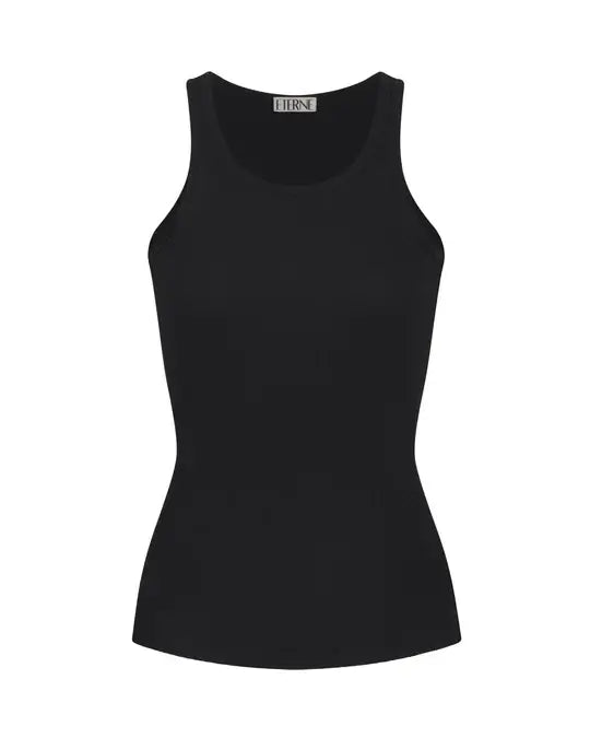 Eterne - High Neck Fitted Tank in Black