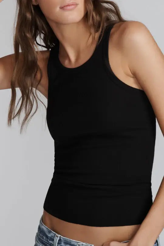 Eterne - High Neck Fitted Tank in Black