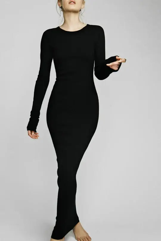 Eterne - Long Sleeve Crewneck Maxi dress in black