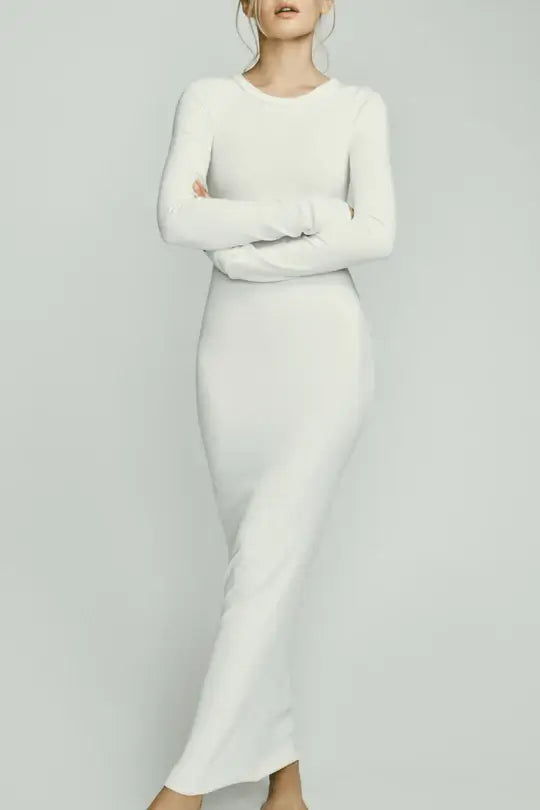 Eterne - Long Sleeve Crewneck Maxi dress in Cream