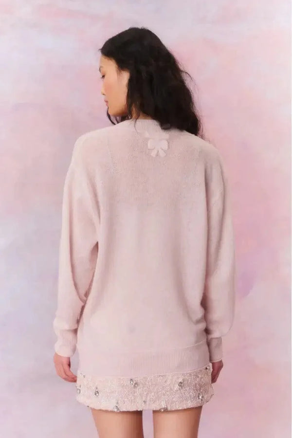 LoveShackFancy Cawley Pink purchases Pearl Embellished Sweater Size Small