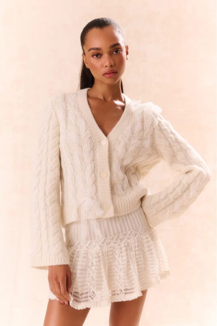 Love Shack Fancy Sweater XS Love Shack Fancy - Louella Cardigan in Snow