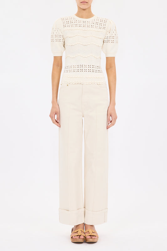 Ulla Johnson - Marcelena Eyelet Knit Top in cowrie
