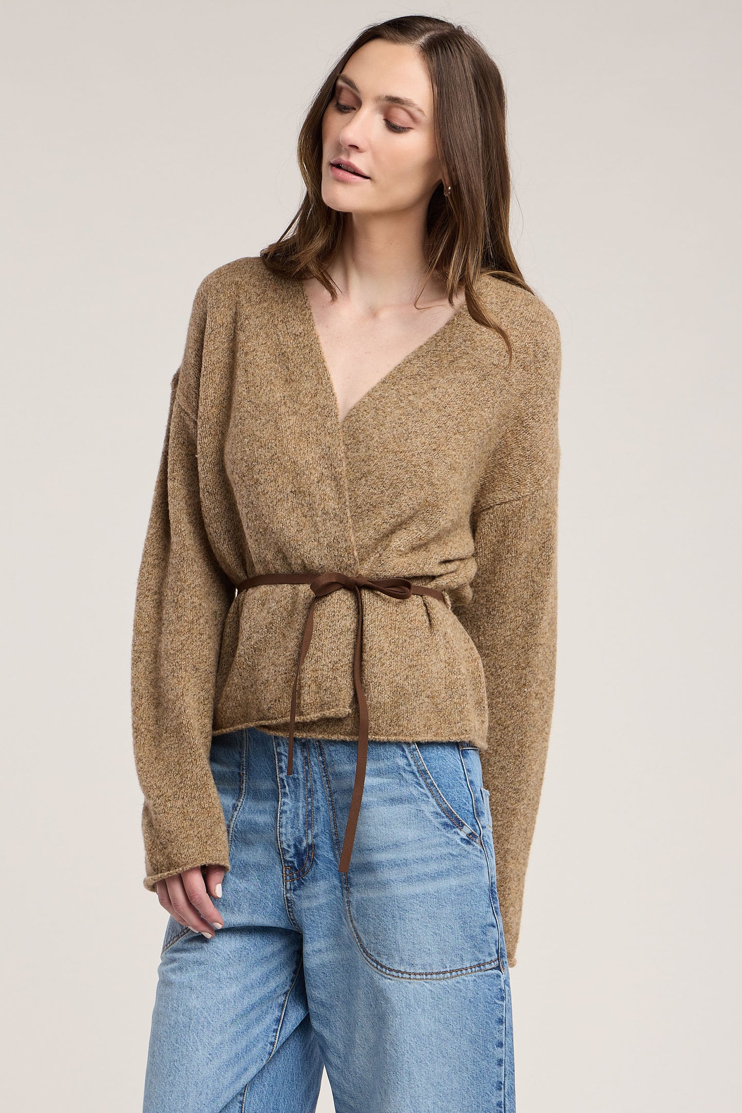 Velvet - Alina Belted Cardigan in Timber