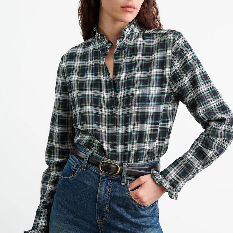 Nili Lotan - Lydia Shirt in Ivory Green Plaid