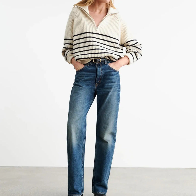 Nili Lotan - Amelina Sweater in Ivory/Dark Navy Stripe