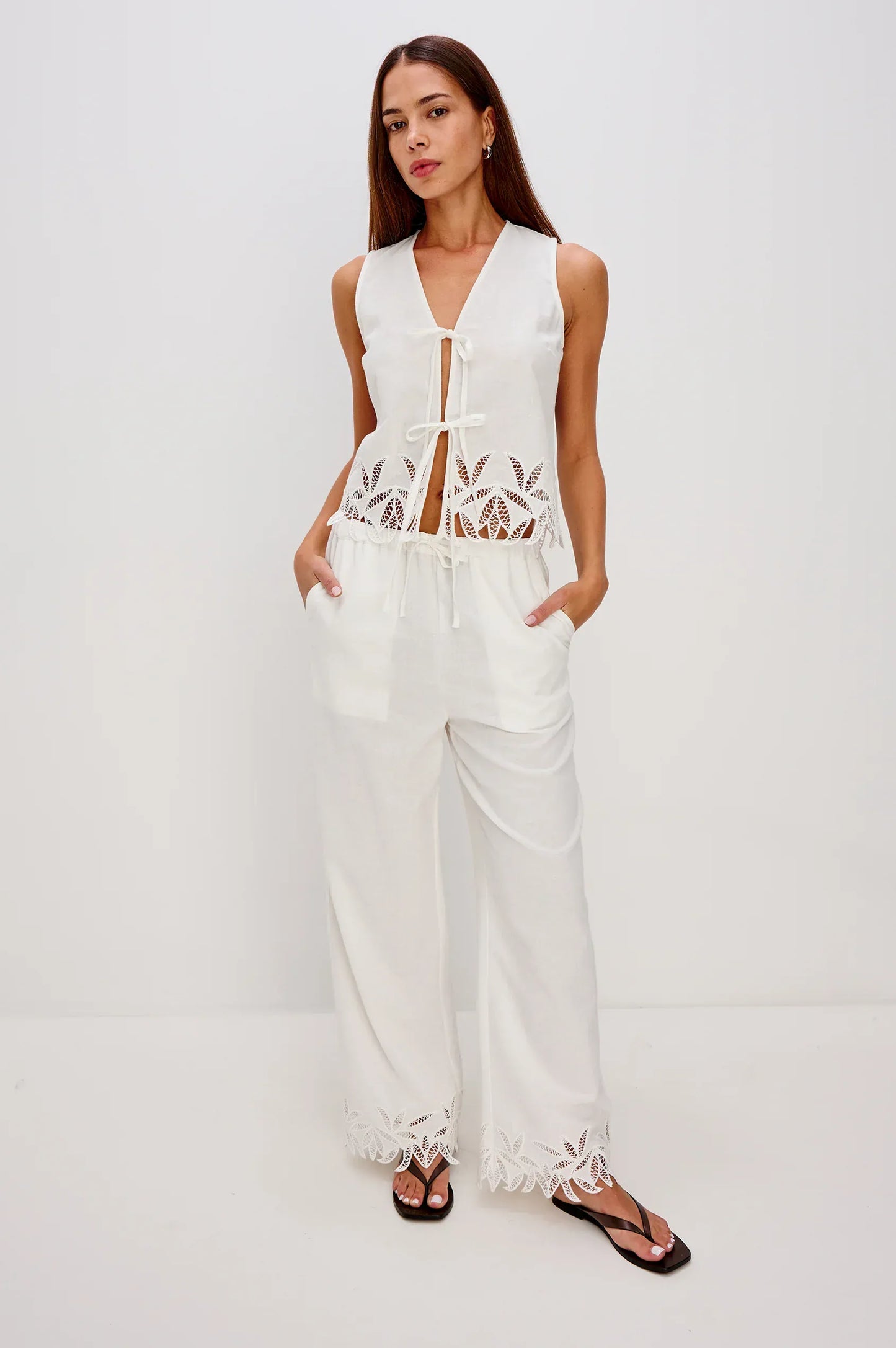 Rails Pants Rails - Emmie pant in white palm embroidery
