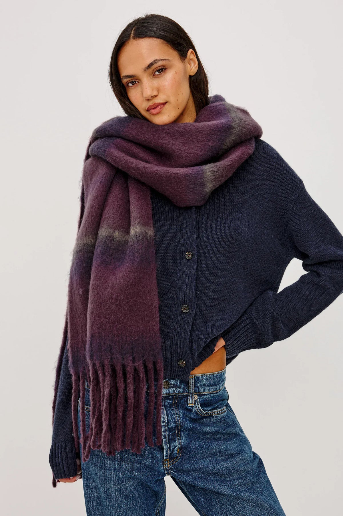 Rails Scarves & Shawls O/S Rails - Oslo scarf Wine Indigo Stripe