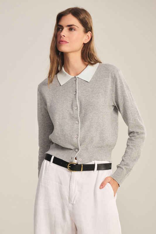 Velvet - Riven L/S Collar top in heather grey