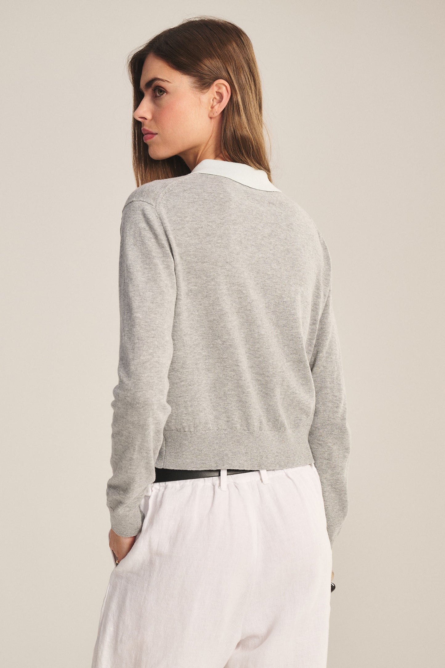 Velvet - Riven L/S Collar top in heather grey