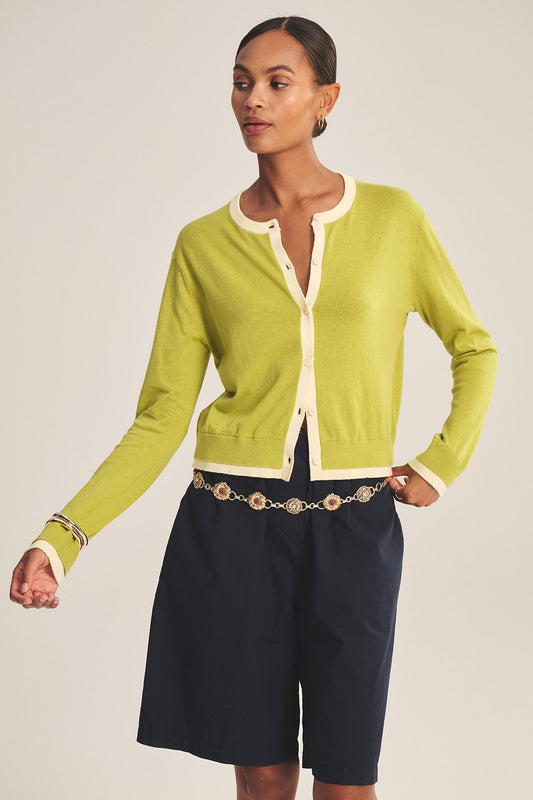 Velvet - Saylor L/S  crew Cardigan in Lime