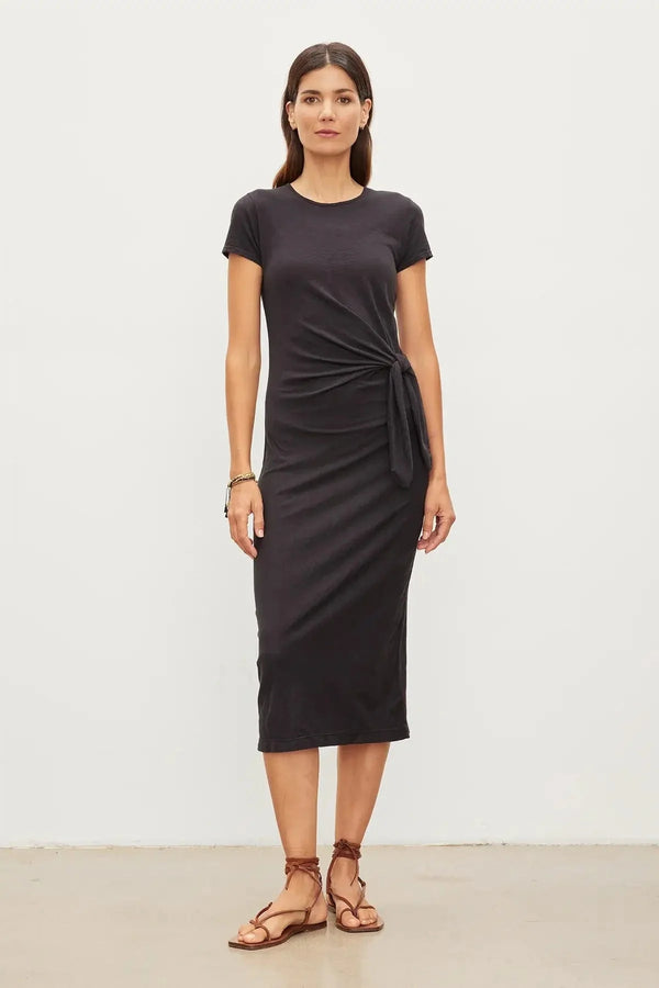 Velvet Dresses Velvet - Darcy Cotton Slub Midi Dress in black