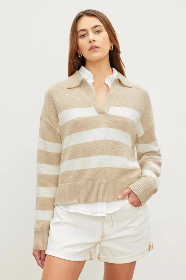 Velvet Sweaters Velvet by Graham & Spencer - Lucie Polo Sweater in sable/milk