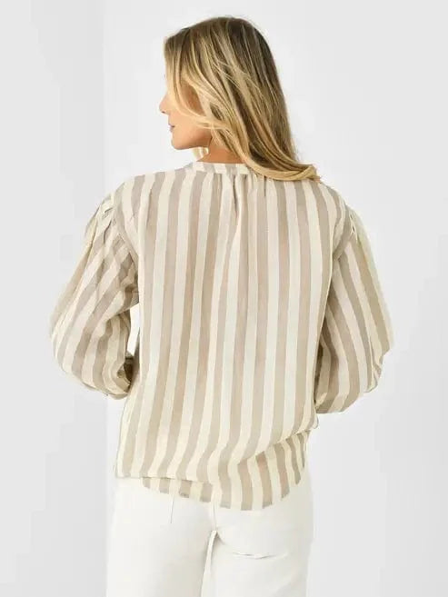 Velvet Sweaters Velvet - Gabby Striped Linen Top in Khaki