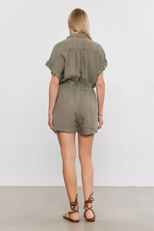 Velvet - Clare Romper in Axe green