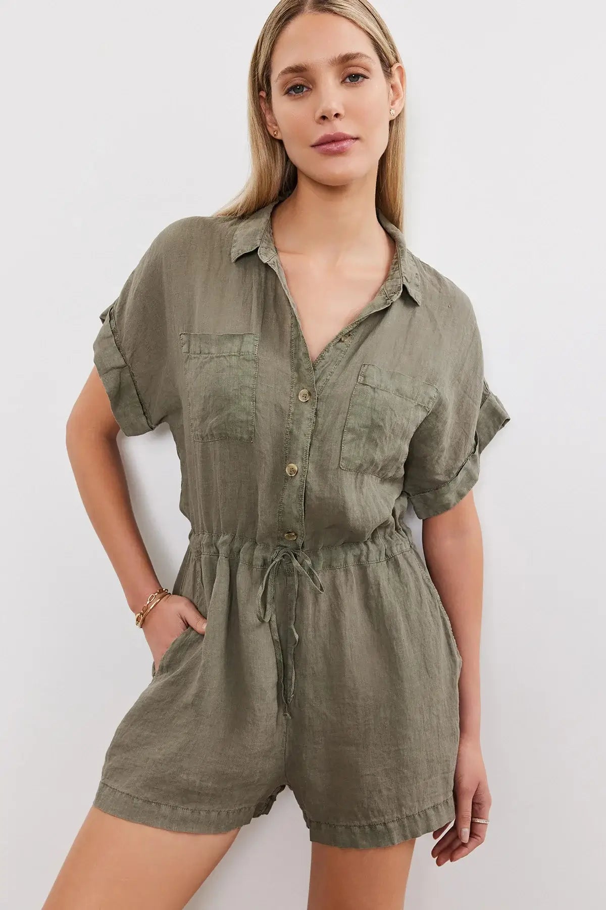 Velvet - Clare Romper in Axe green