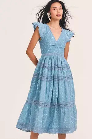 Love Shack Fancy - Abena Dress in Blue Bonnet, Blue 4