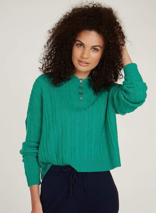 Autumn Cashmere - Boxy cable polo in green grass
