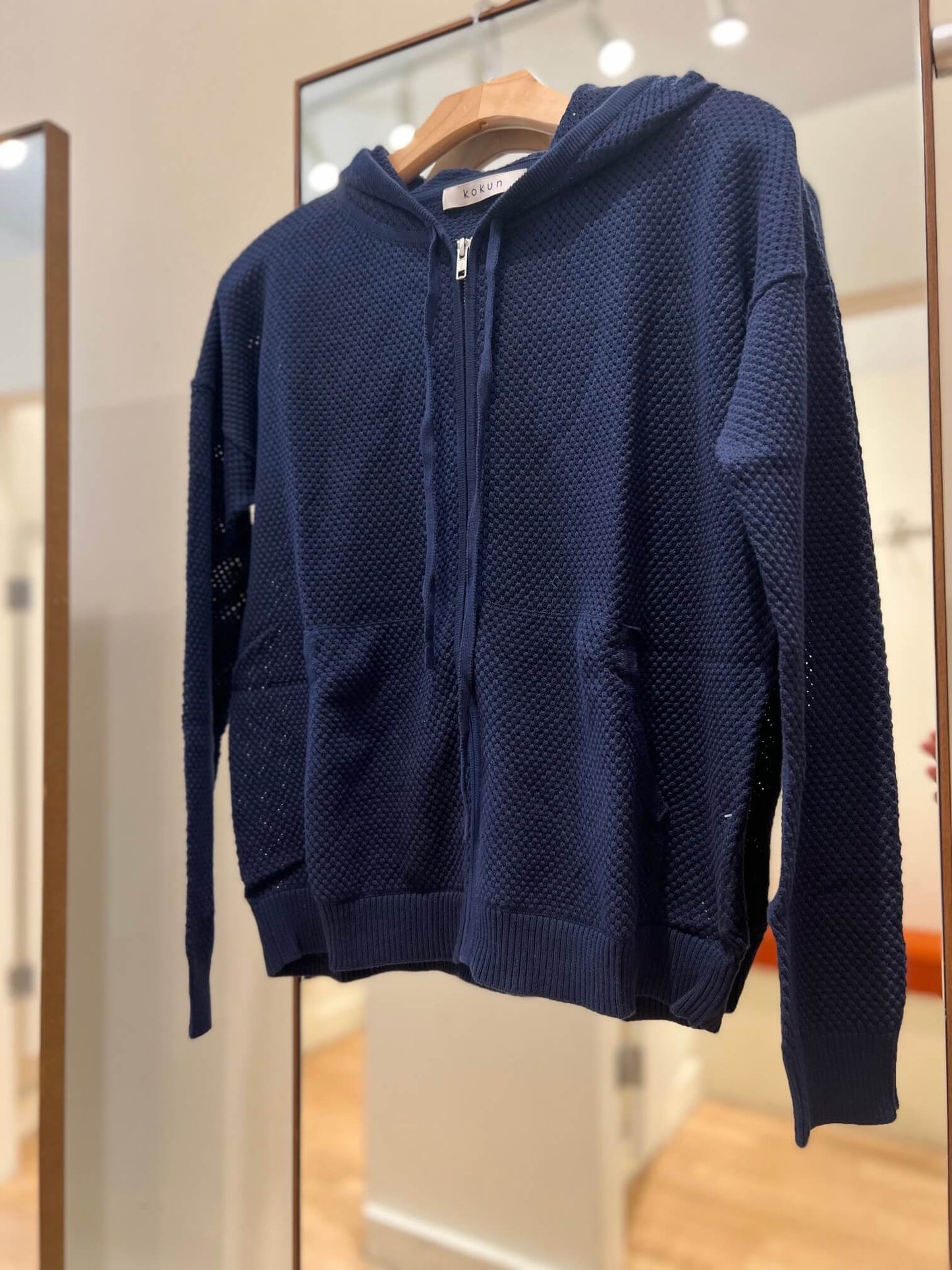 Kokun Mesh Zip Up Hoodie in Navy