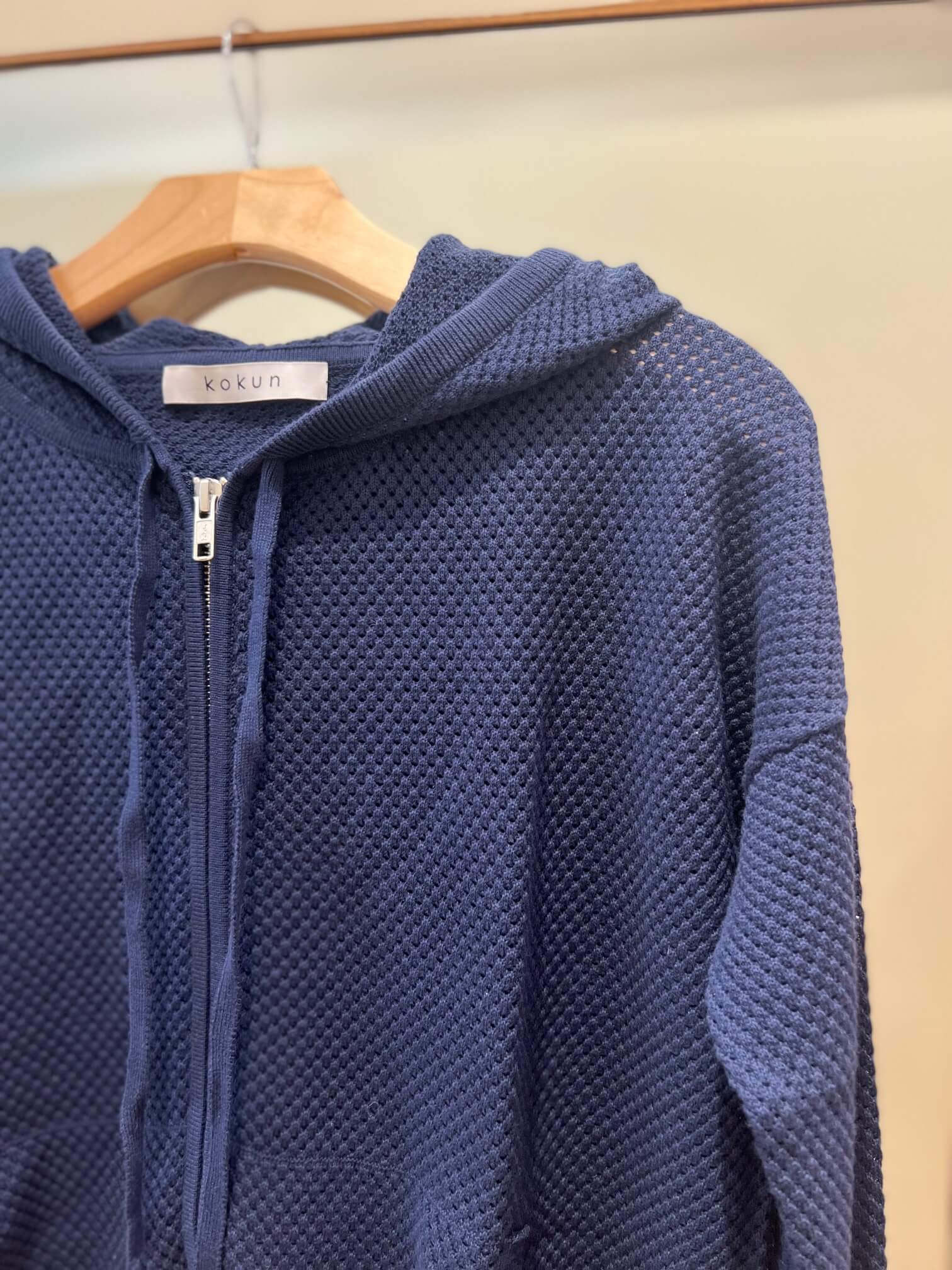 Kokun Mesh Zip Up Hoodie in Navy