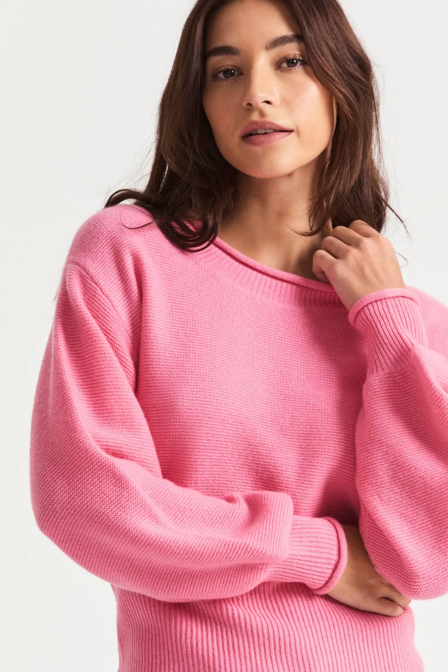 Love Shack Fancy - Emelita Pullover Sweater in Vivid Pink, Pink S