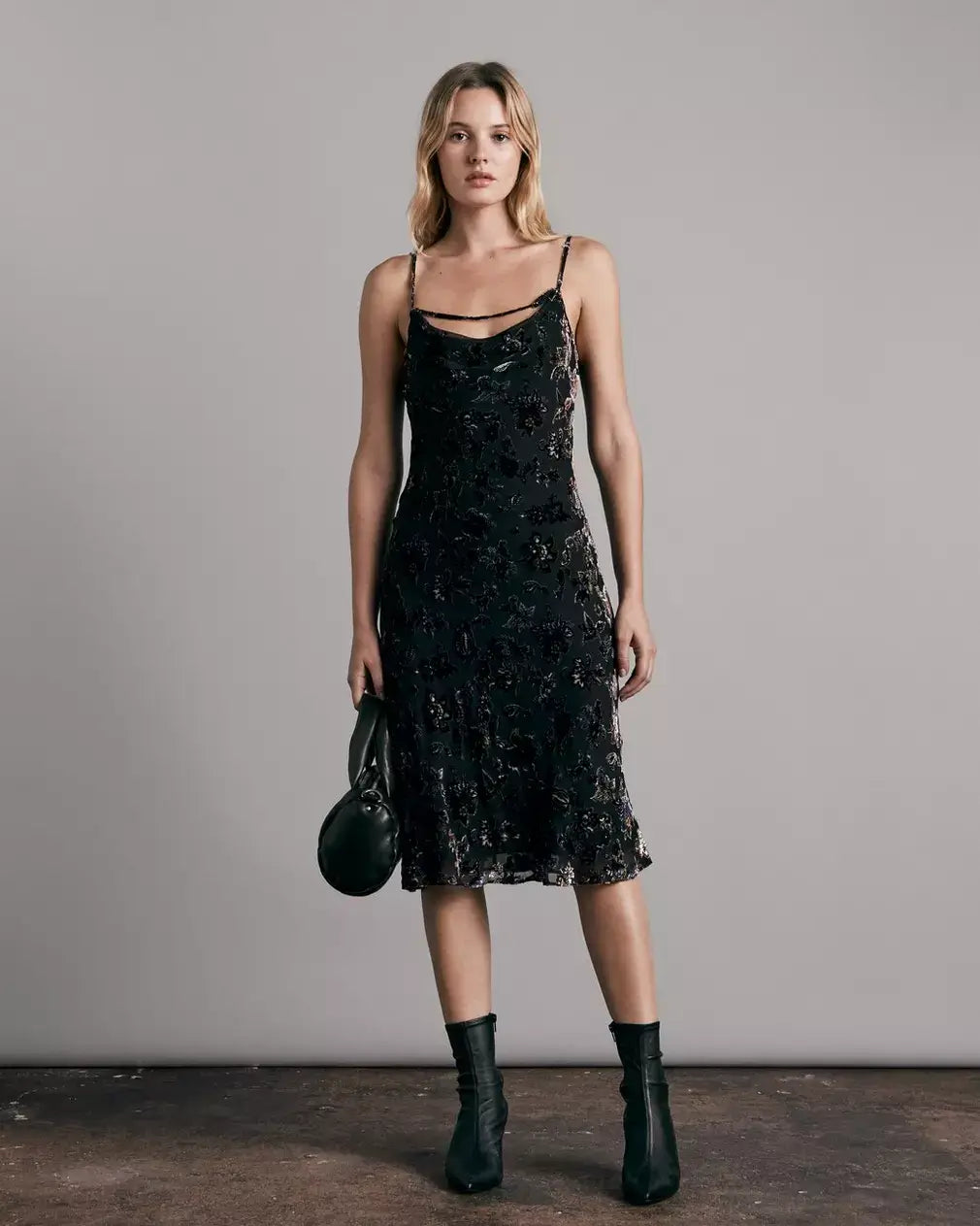 Rag & Bone Nicola Burnout velvet dress in Black blue retro floral