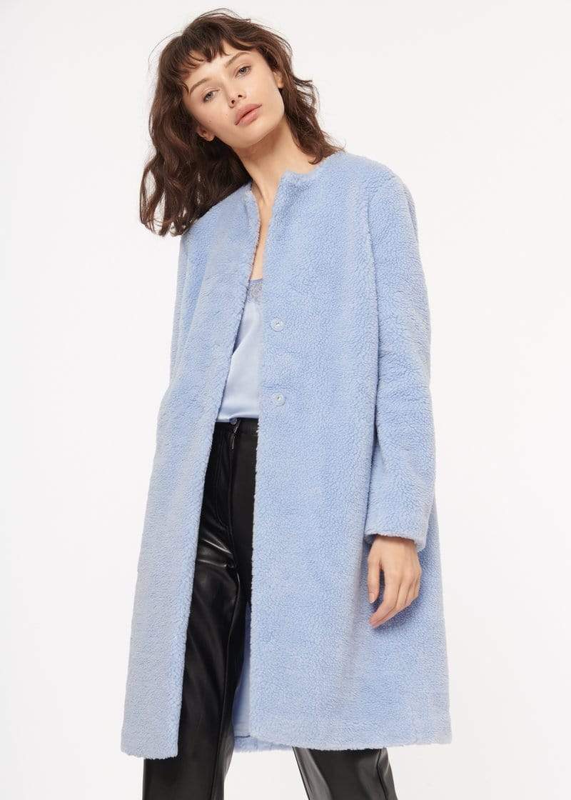 Emmy Sherpa Coat in Alpine blue | dress Boutique SF 