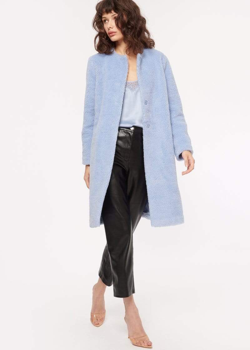 Emmy Sherpa Coat in Alpine blue | dress Boutique SF 