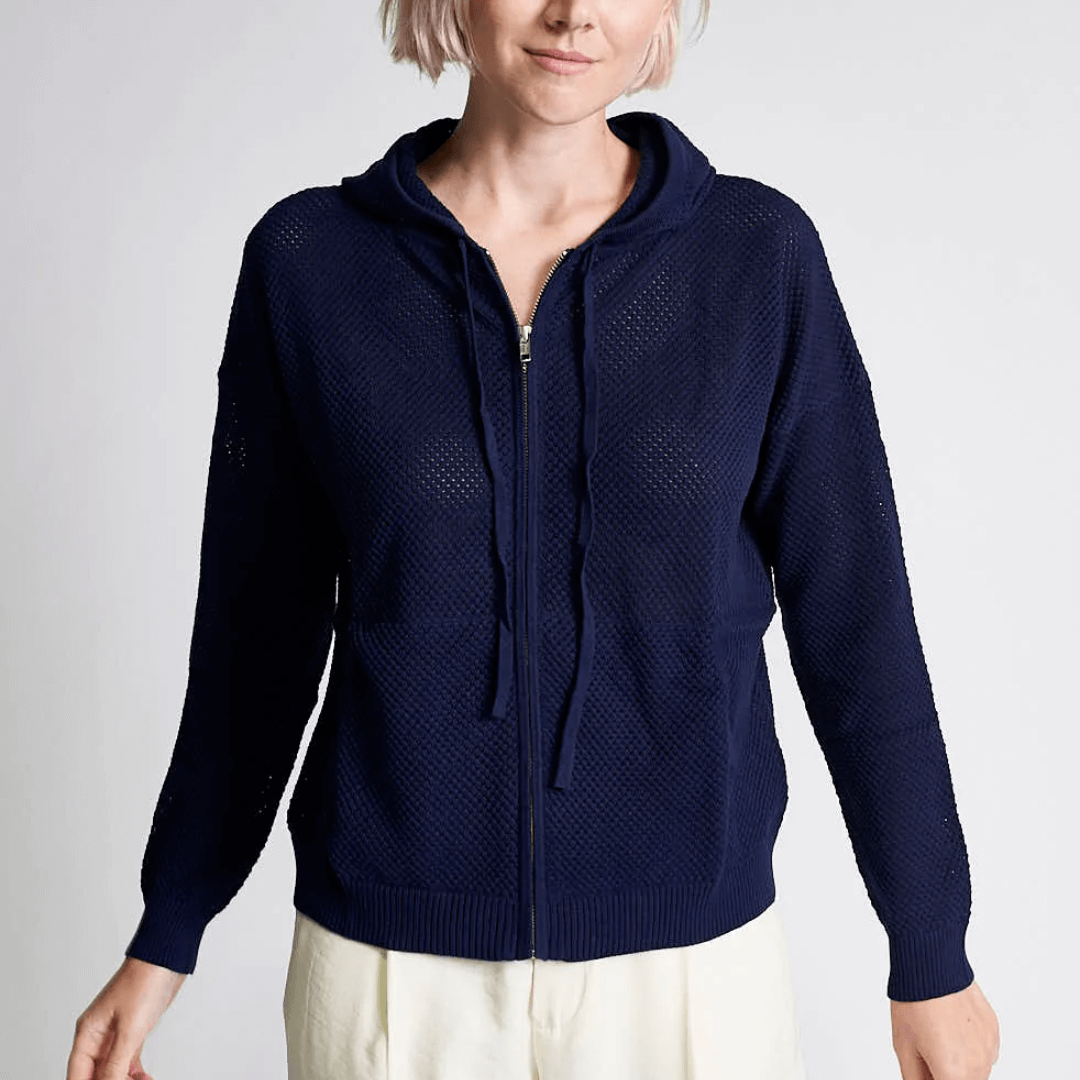 Kokun Mesh Zip Up Hoodie in Navy  | dress Boutique SF