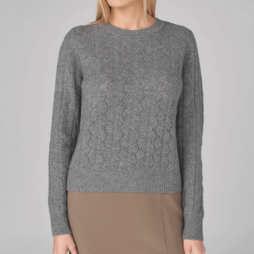 Kokun Pointelle Stitch Crewneck in charcoal grey