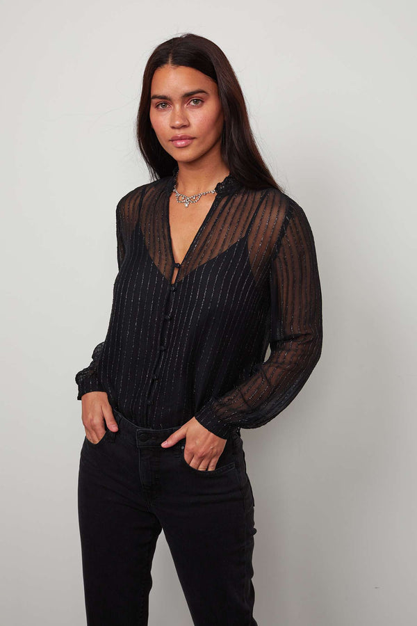 Velvet Tomei L/S peasant top in Black front view